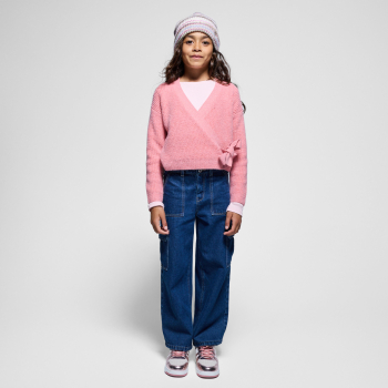 بلوفر خفيف من قماش التريكو المضلع، اللون وردي للفتيات